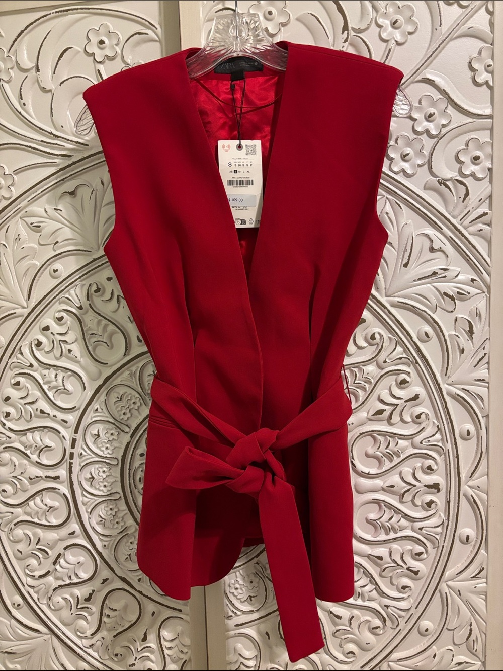 Zara Red Sleeveless Wrap Belted Vest